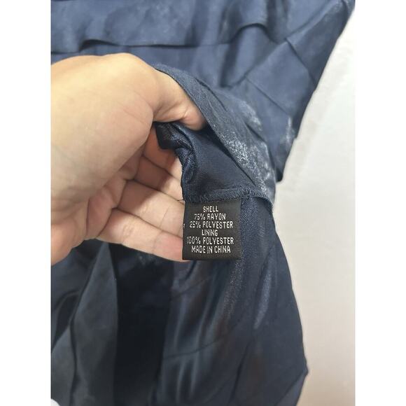 Adrianna Papell Ruffled Shimmer Sheath Dress Navy Blue Cap Sleeves Size 10 - Picture 6 of 6